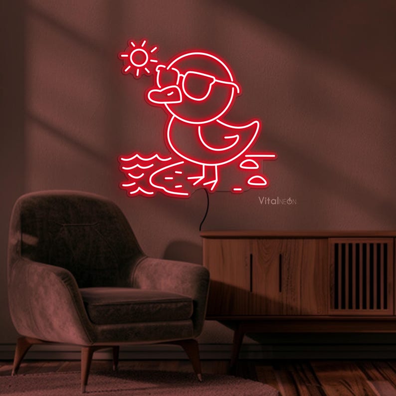 Duck on Beach Neon Sign, Duck on Beach LED Light, Duck on Beach Wall