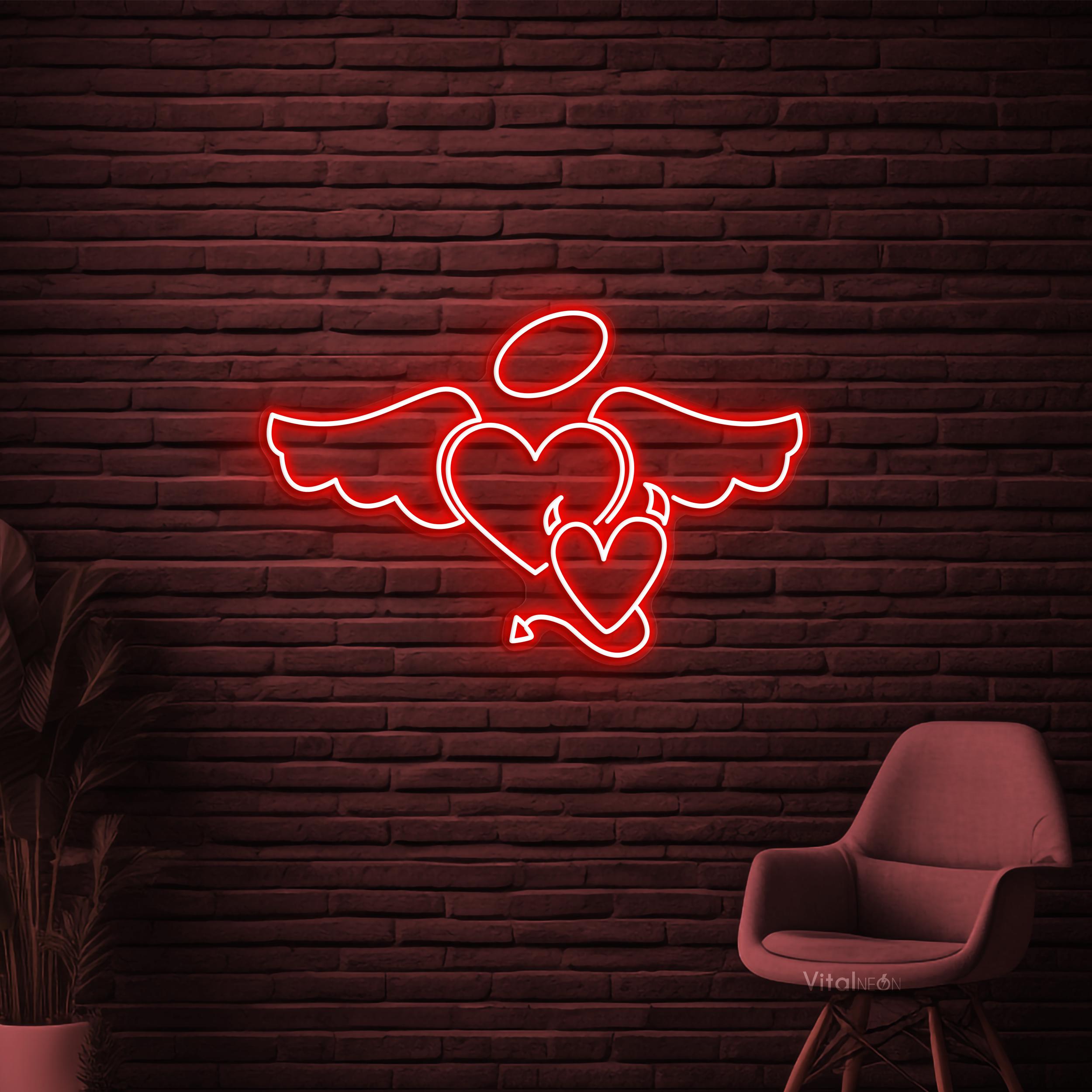 天使の羽を持つハートのLEDネオンサイン、壁装飾 - Etsy 日本