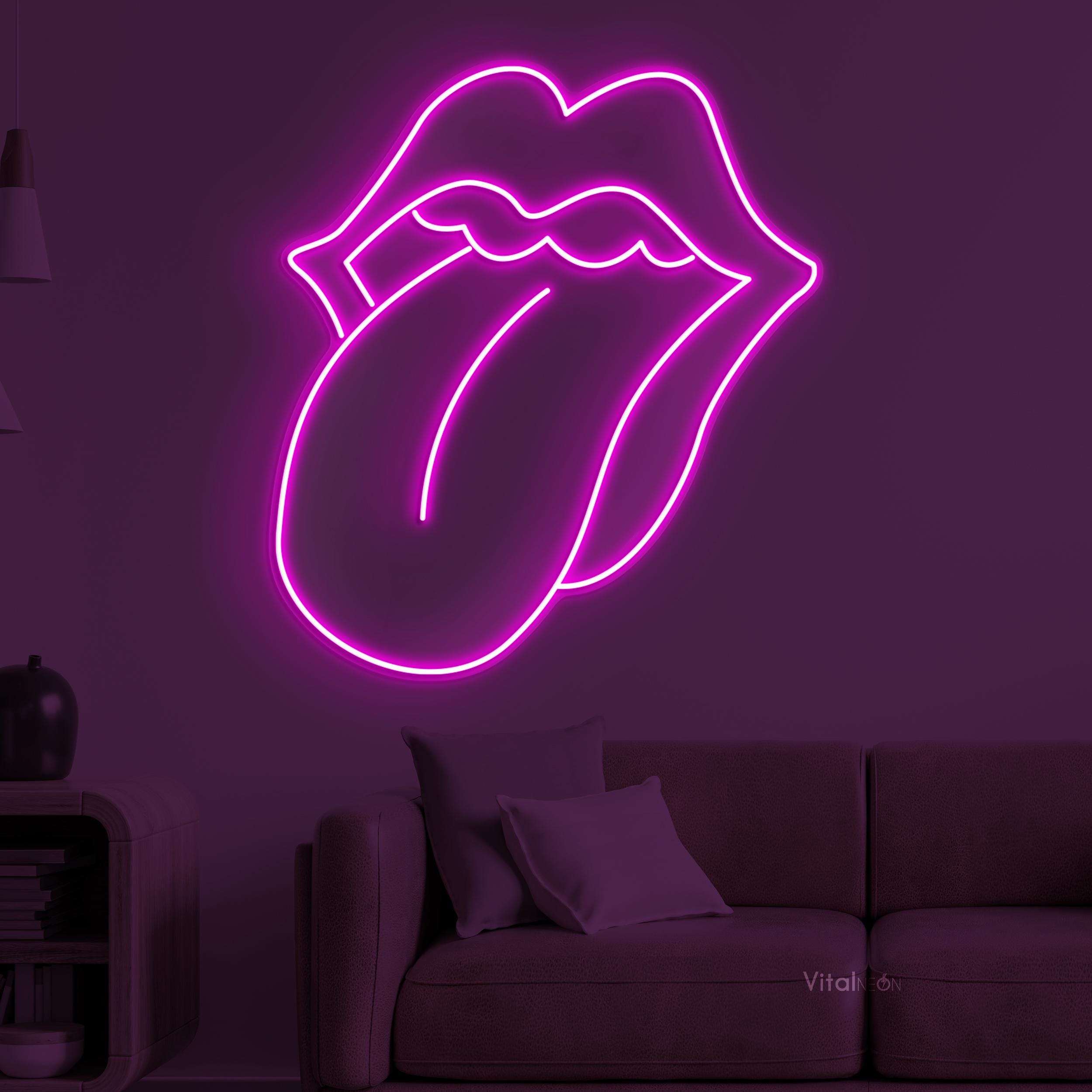 Lips Tongue Neon Sign, Tongue and Lips LED Light, Rock Band Wall