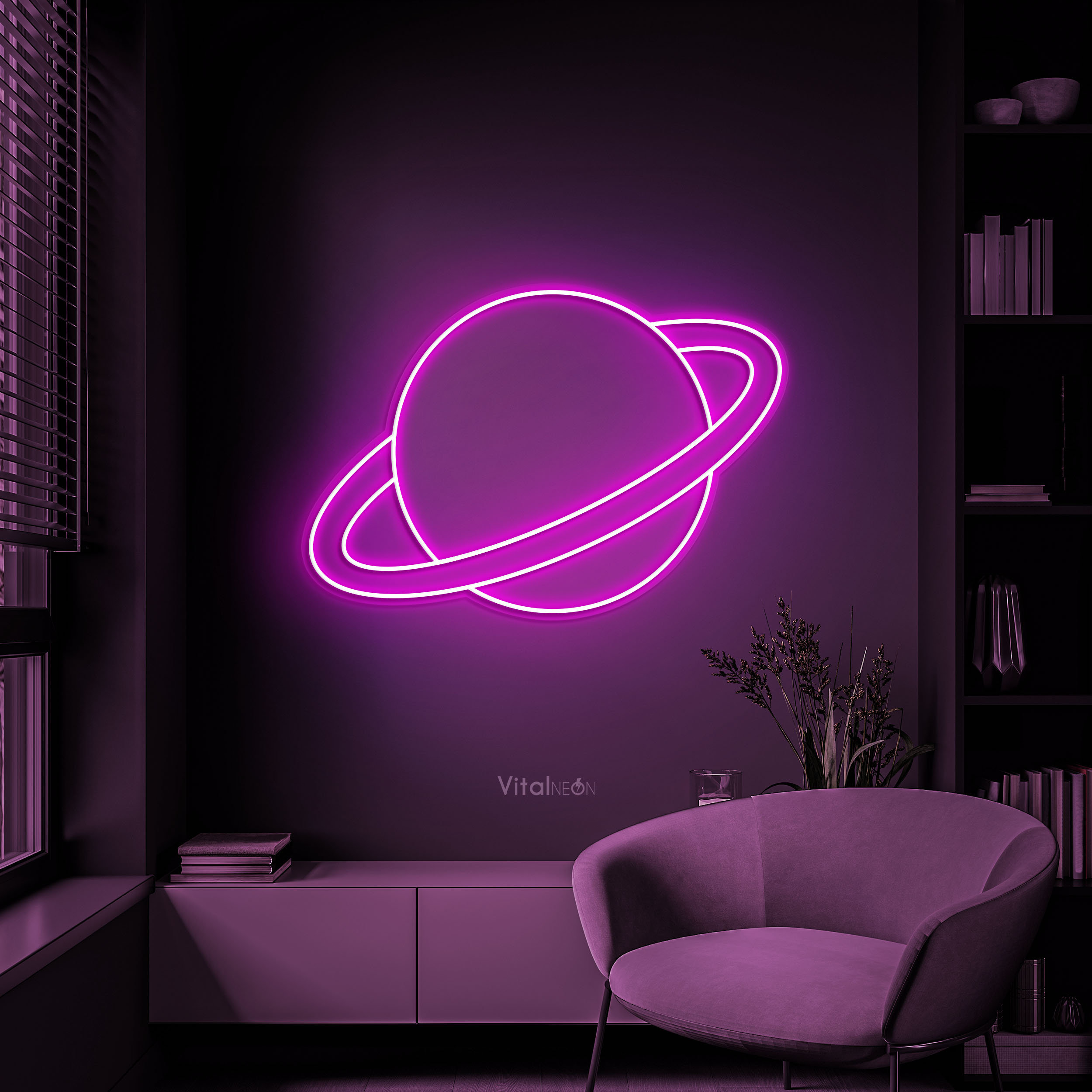 Saturn Planet Neon Sign LED Light Space Wall Art for Kids Bedroom