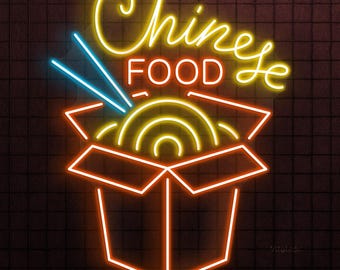 中華料理テイクアウトボックス LED ネオンサイン | 中華料理の壁飾り