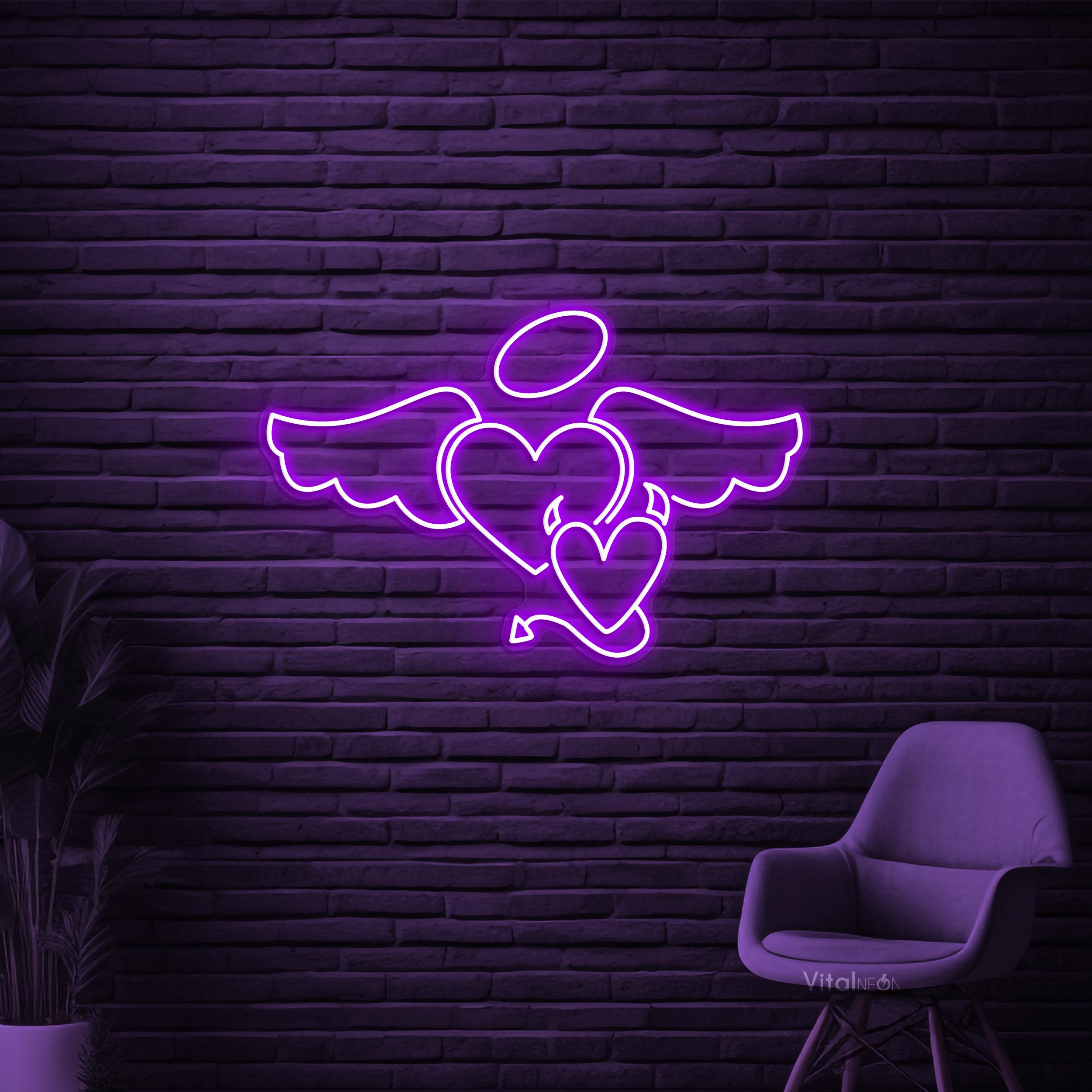 天使の羽を持つハートのLEDネオンサイン、壁装飾 - Etsy 日本