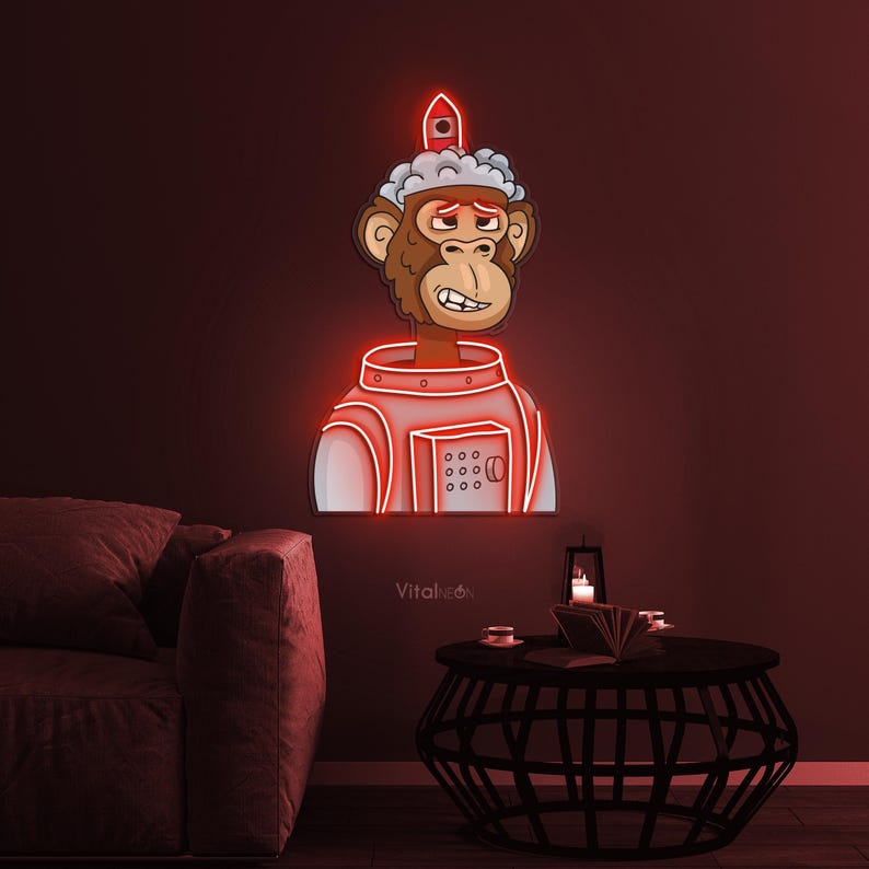 Astronaut Monkey LED Neon Sign, Pop Art Kids Room Restaurant Decor Art ...