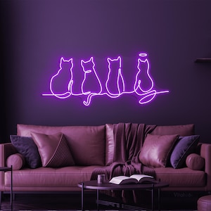 Cats Neon Sign, Cats Line LED Light, Four Cats Wall Decor, Pet Shop Decor, Cute Cats Neon Sign, Kitten Wall Neon Art, Kids Room Wall Decor