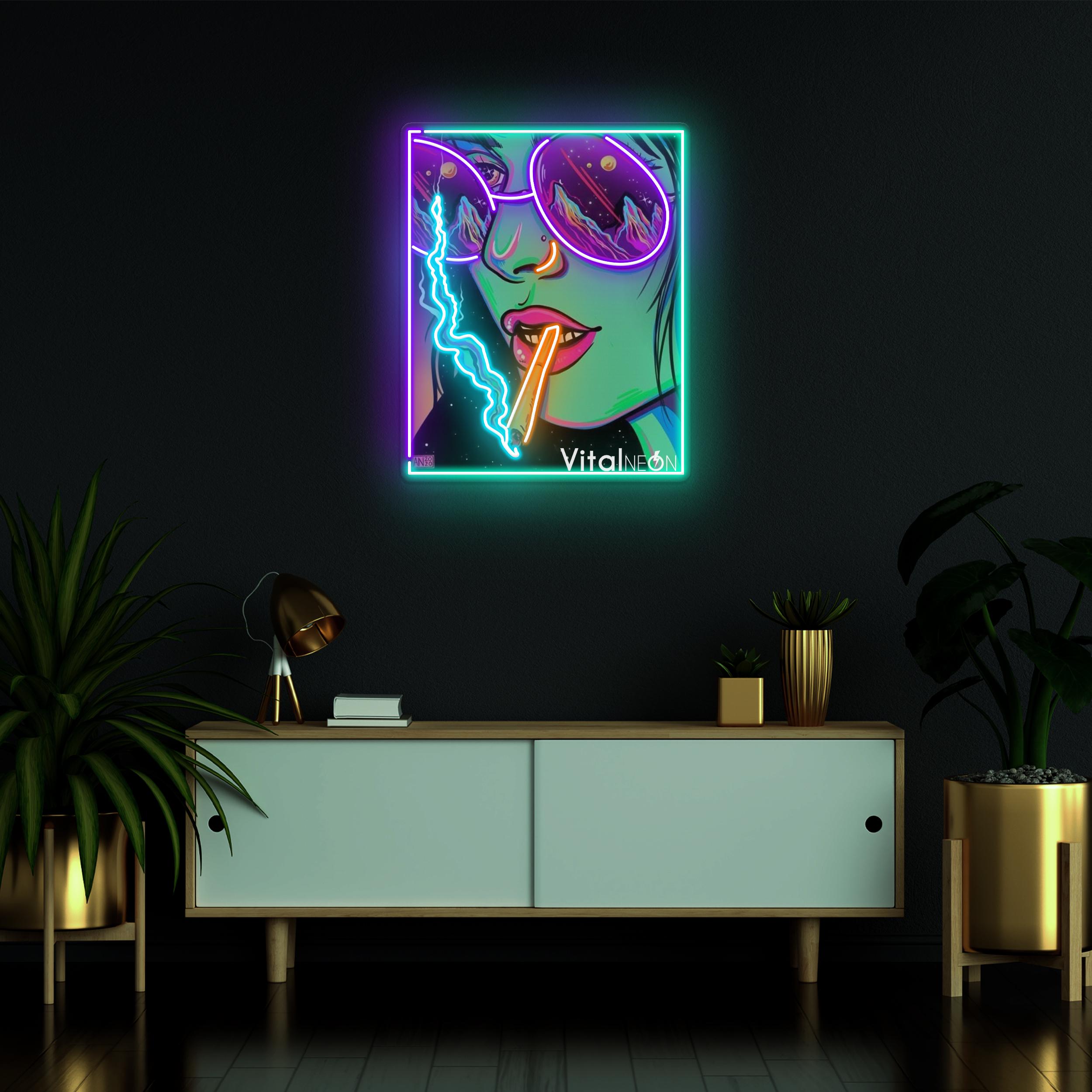 Smoking Girl Neon Sign, Pop Art LED Wall Art for Smoke Shop or