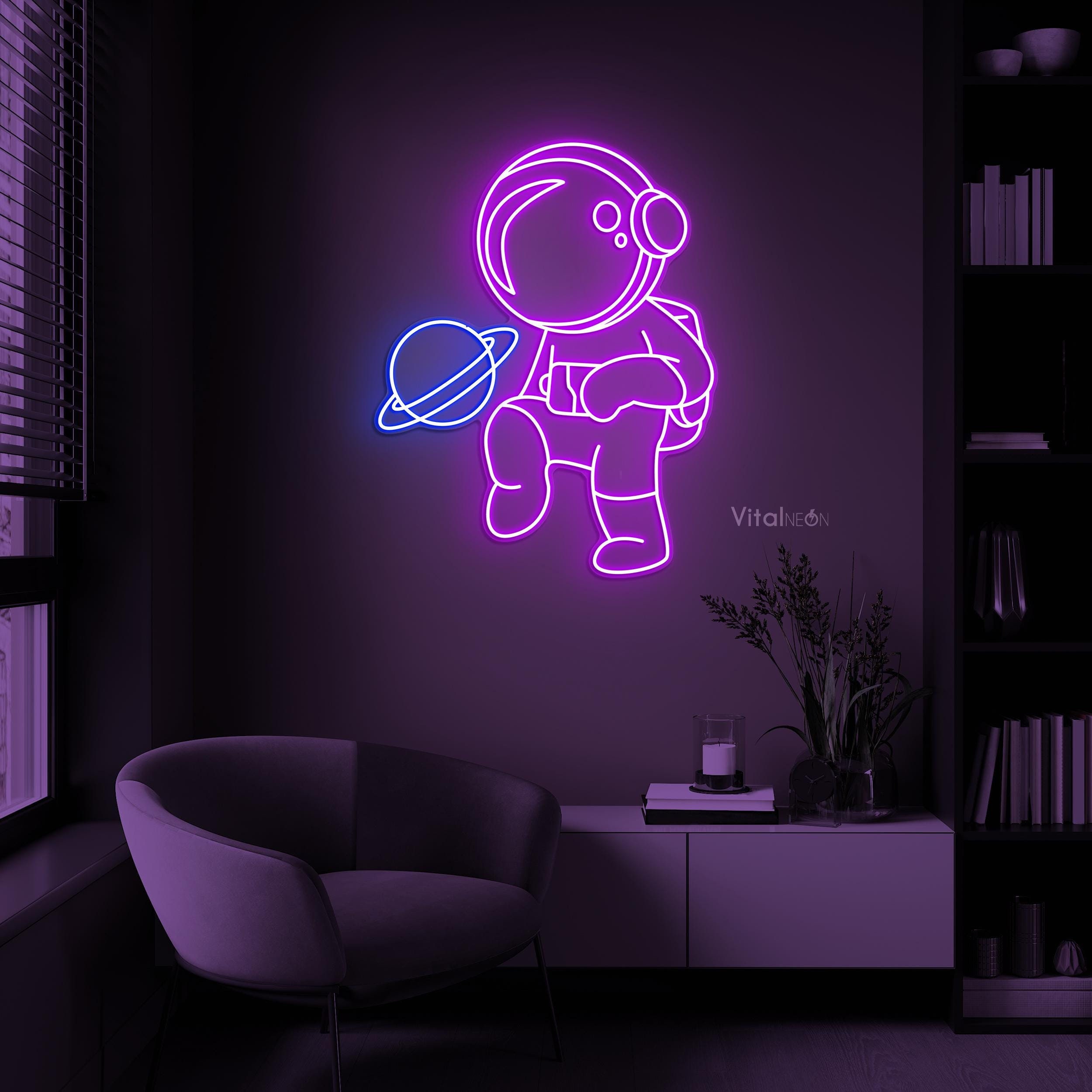 Astronaut With Planet Neon Sign, Gaming Room Decor - Etsy