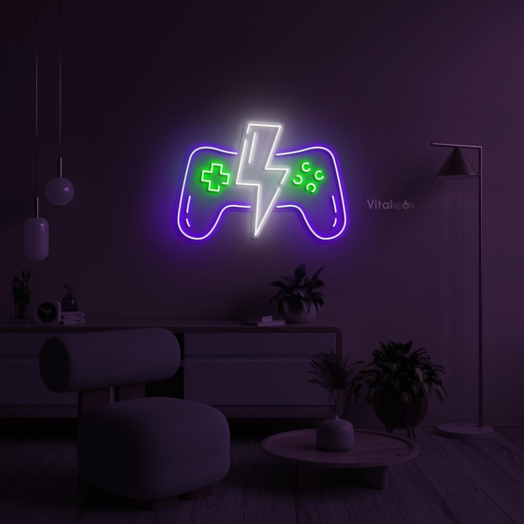 Thunderbolt Gamepad Neon Sign, Lightning Bolt Neon Sign, Game ...