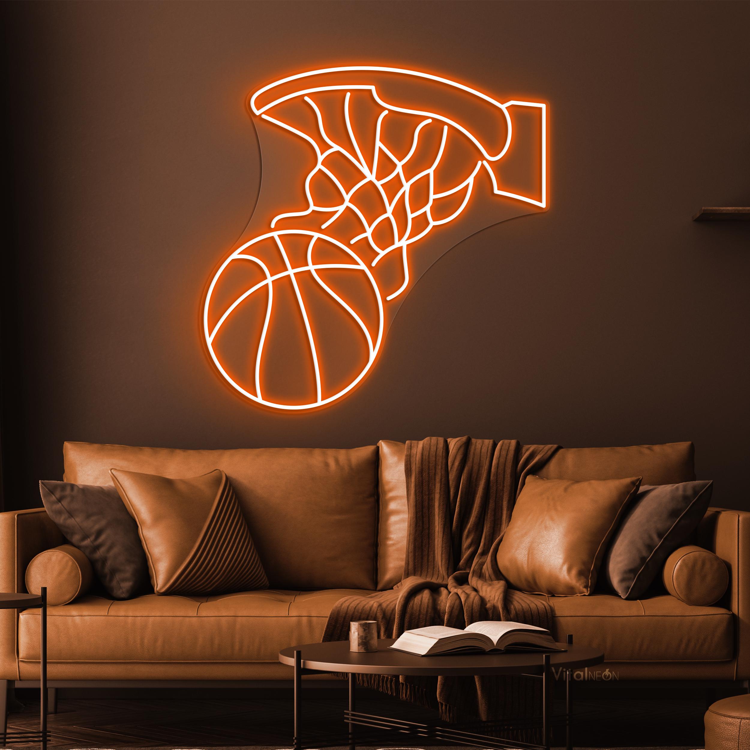 バスケットボールフープ LED ネオンサイン。スポーツルームの壁装飾や