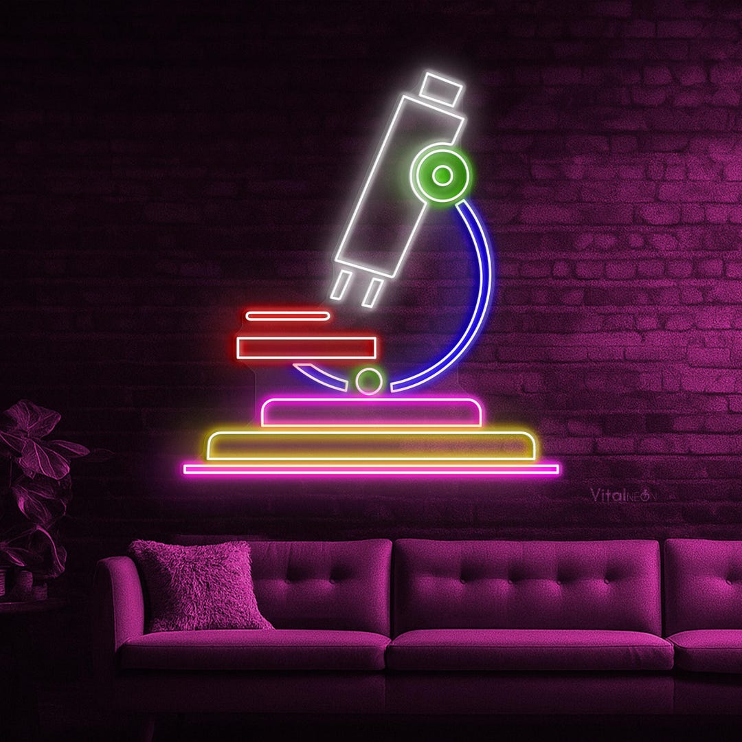Microscope Neon Sign, Microscope LED Light, Scientist Wall Art ...