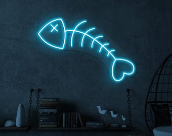 魚の骨格ネオンサイン 調光可能 LEDライト 魚の骨 ウォールアート