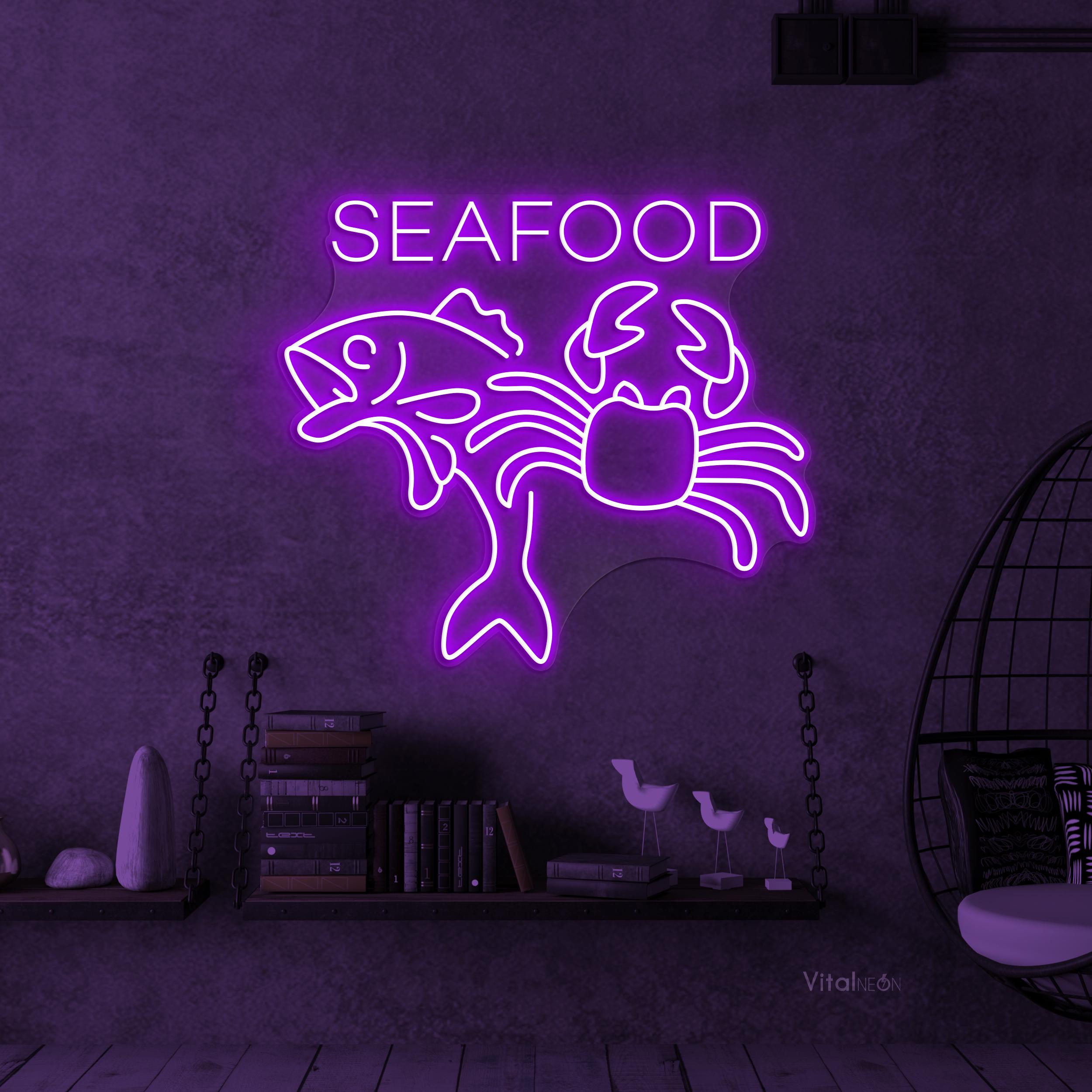 Seafood Crab LED Neon Sign, Fish Shop Restaurant Beach Wall Decor 