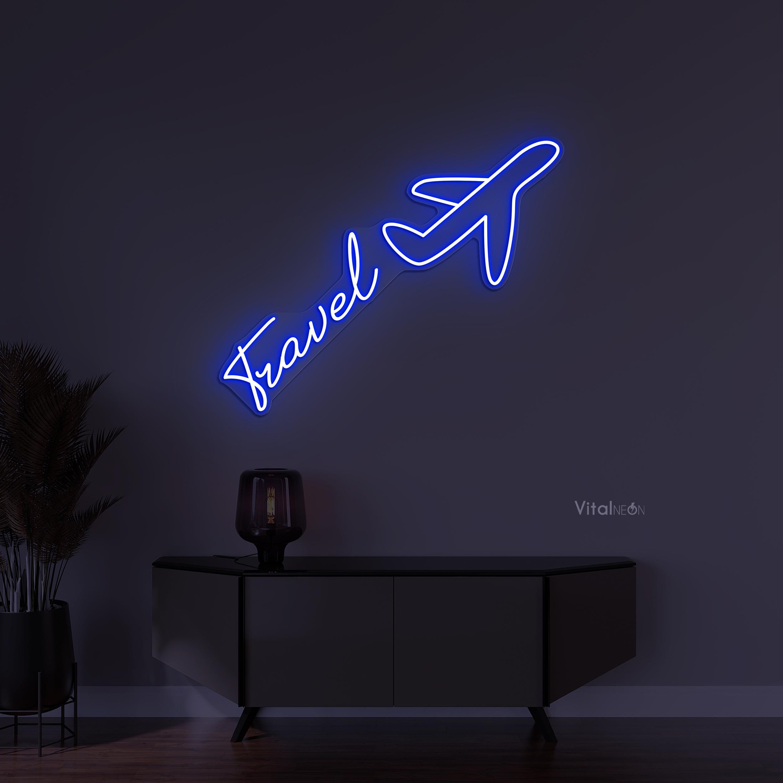 Travel Airplane Logo LED Neon Sign, Flying Trip Agency Wall Art