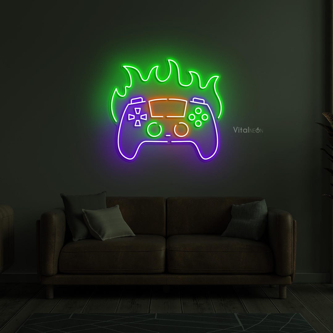 Contoler Neon Sign Flaming Game Controller Neon Sign, LED Wall Decor for Gaming Room ...