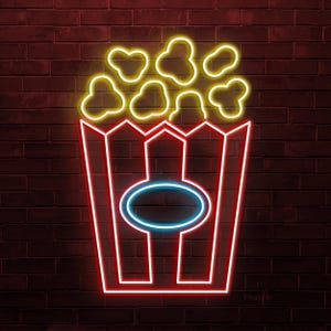 Popcorn Neon Sign, Popcorn LED Sign, Movie Night Wall Art, Cinema Wall Decor, Cafe and Bar Neon Light, Party Wall Decor, Popcorn Lover Gift