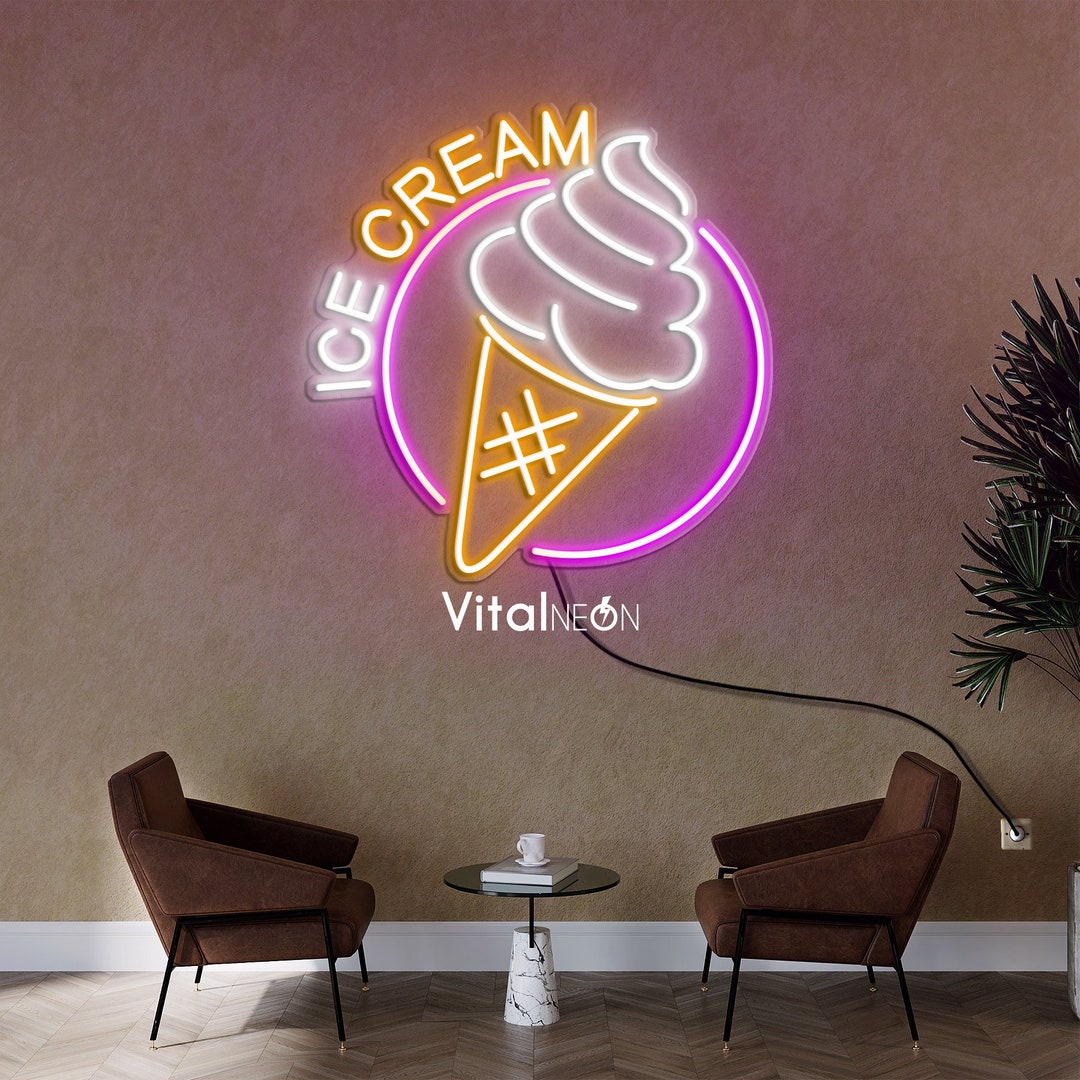 ネオンインテリアサイン　ICE CREAM BELISAMA Neon Sign: Ice Cream, Light Art, Business Decor, Size