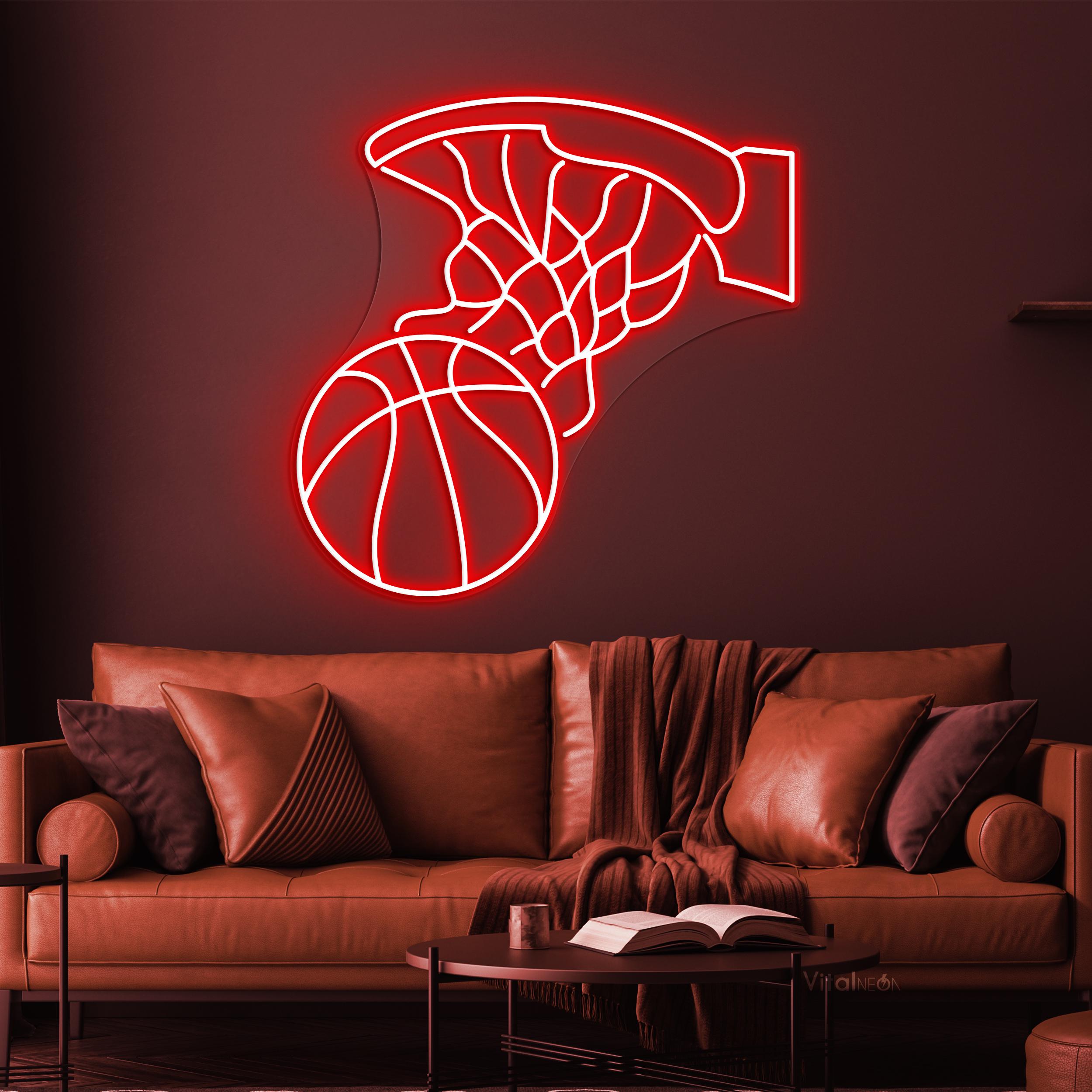 バスケットボールフープ LED ネオンサイン。スポーツルームの壁装飾や