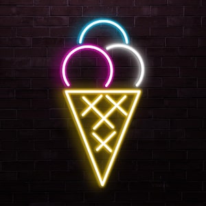 Cone Ice Cream Neon Sign, Cone Ice Cream LED Light, Bar and Cafe Neon Light, Ice Cream Shop Wall Decor, Dessert Spot Art, Kids Room Decor