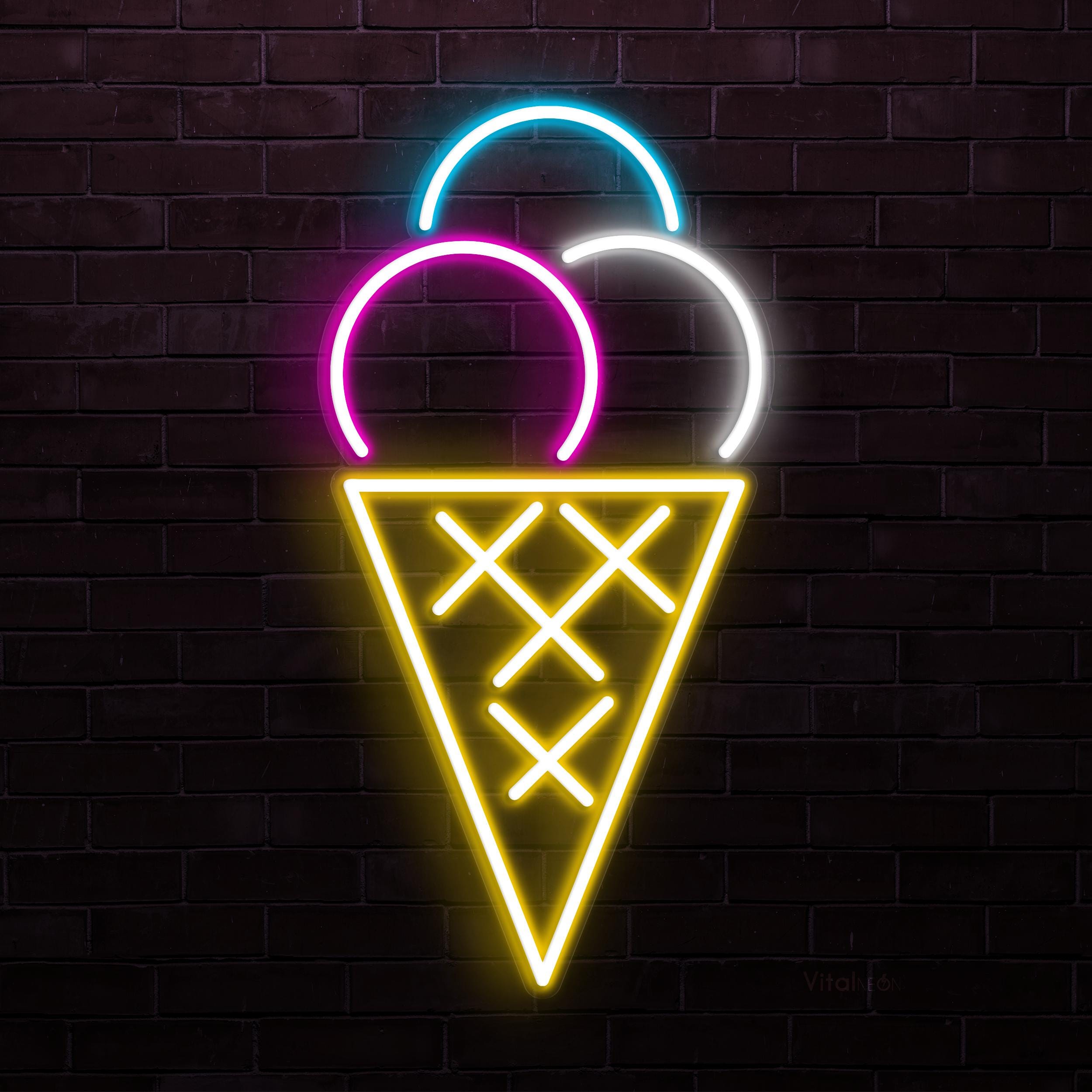 Cone Ice Cream Neon Sign, Cone Ice Cream LED Light, Bar and Cafe
