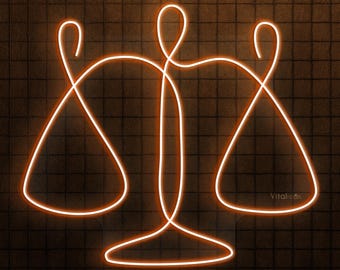 天秤ネオンサイン、天秤LEDライト、法律事務所の壁飾り、弁護士事務所の壁アート、正義の天秤ネオンライト、弁護士へのパーソナライズギフト