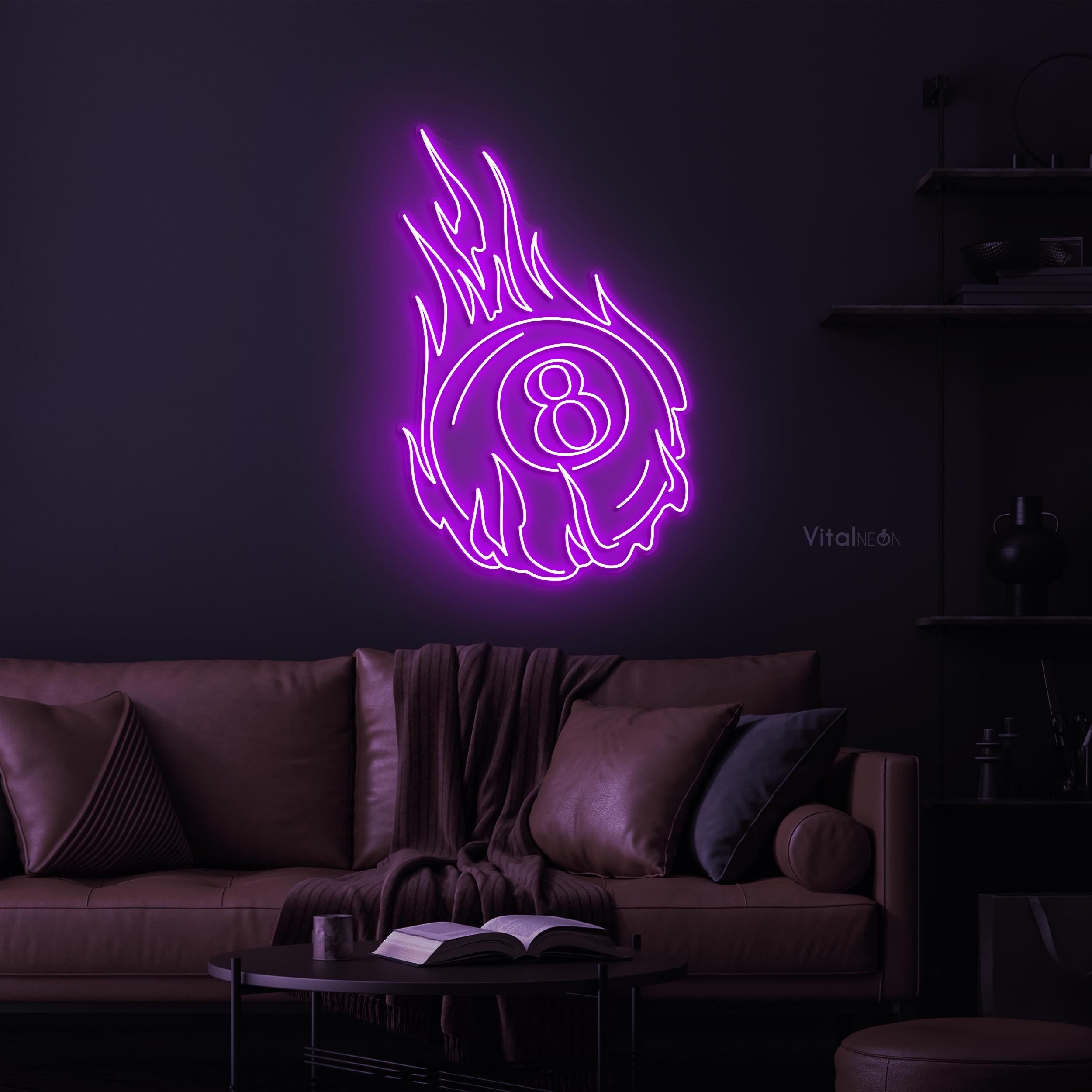 Flaming 8‑ball Neon Sign LED Fire Wall Decor Sports Game Room Art