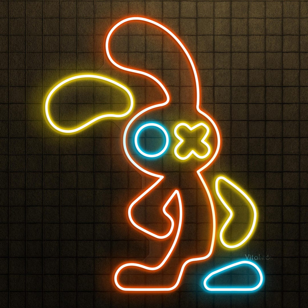 Line Rabit Neon Rabbit Neon Sign LED Light Psychedelic Animal Wall Art Kids Room Bunny ...