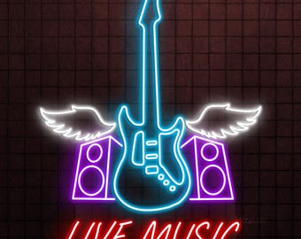Live Music Neon Sign LED Light Guitar Speakers Wall Decor Music Studio Club Art