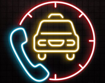 Taxi Call Neon Sign – Cab Phone LED Wall Art, Taxi Service Shop Decor
