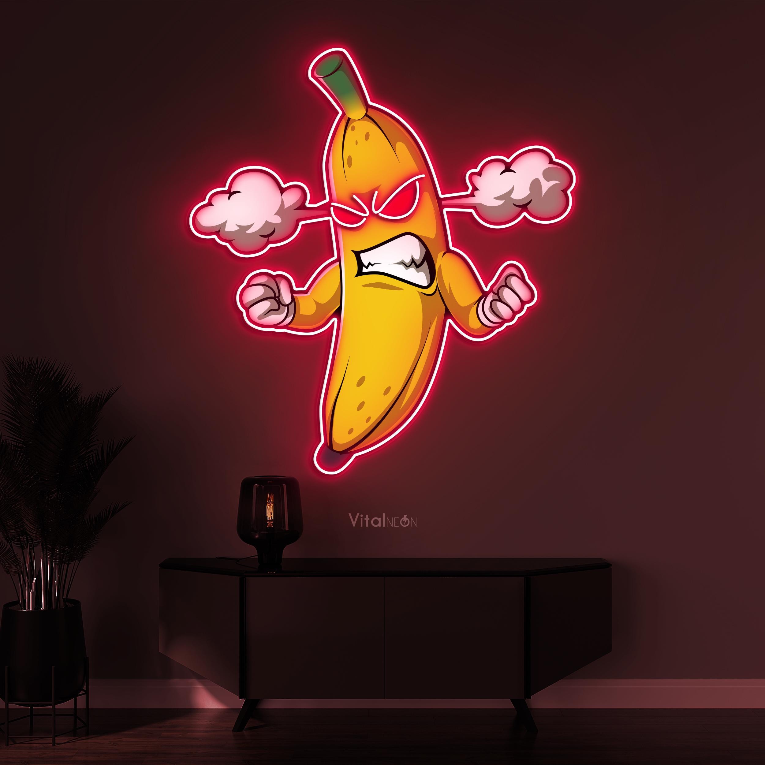 Angry Banana Neon Sign, Pop Art LED Wall Art for Game Room or Kids