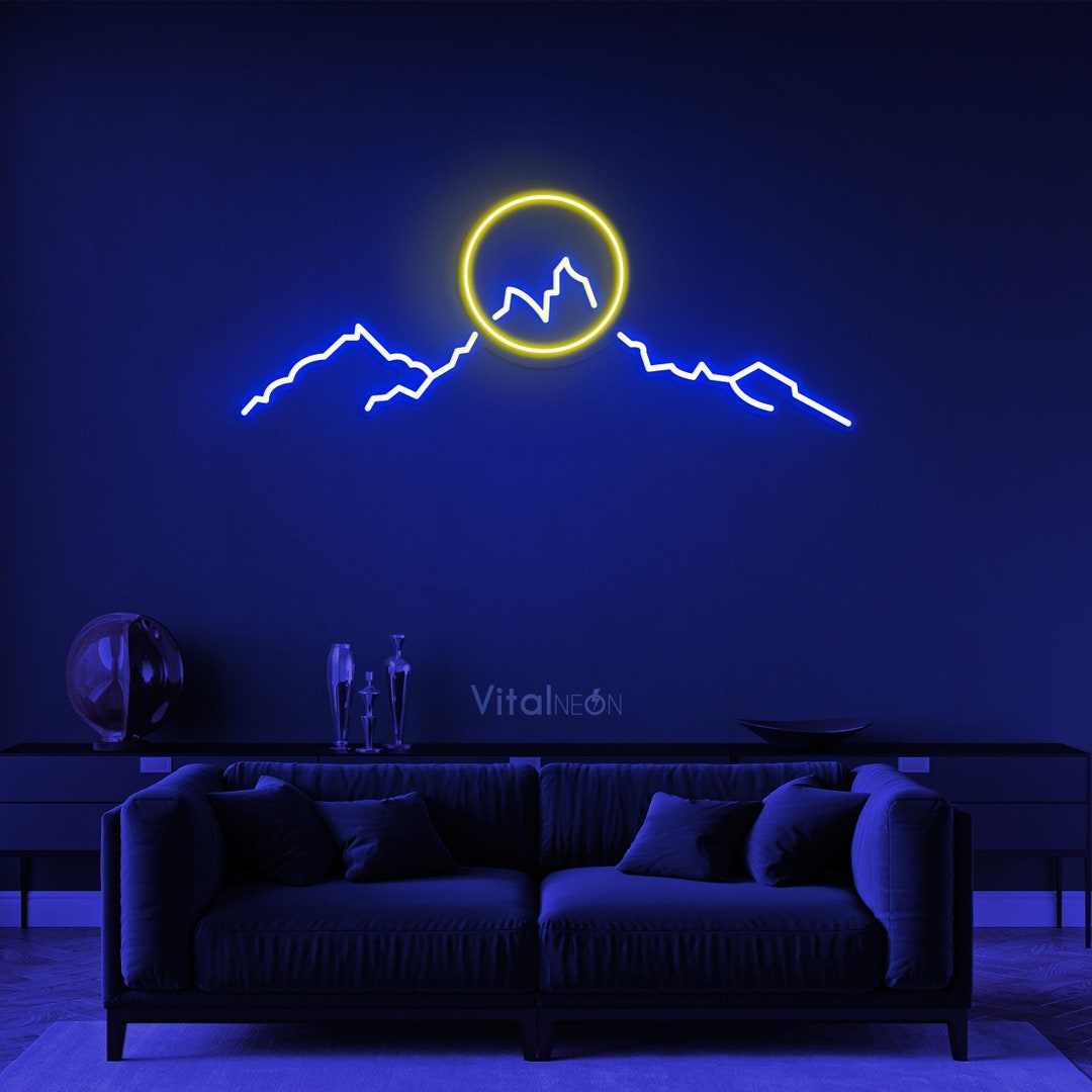 Mountains Sunset Neon Sign, Sunrise Mountain LED Light, Nature