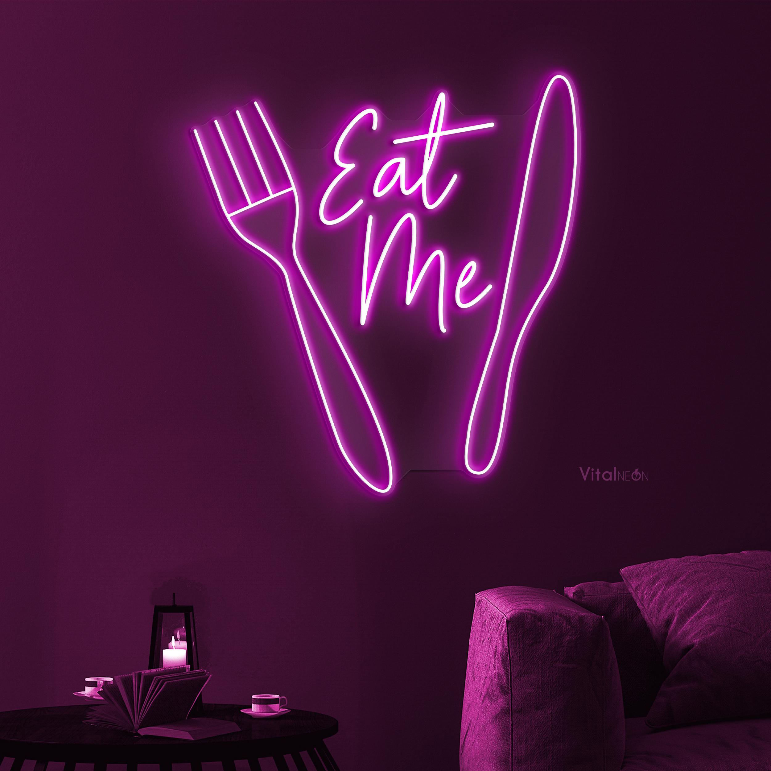 Eat Me Neon Sign, Eat Me Led Light, Kitchen Wall Decor, Fork and