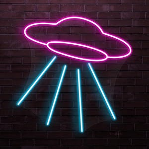 UFO Neon Sign, UFO LED Light, Alien Spaceship Wall Decor, Sci-Fi Ship Led Sign, Kids Room Neon Light, Game Room Neon Decor, Gamer Gift