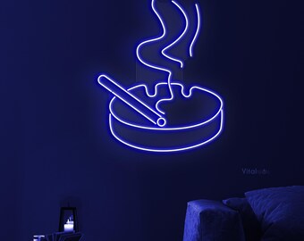 blue aesthetic cigarette Cigarette Ashtray LED Neon Sign, Smoke Shop Man Cave Bar Cafe Wall Decor