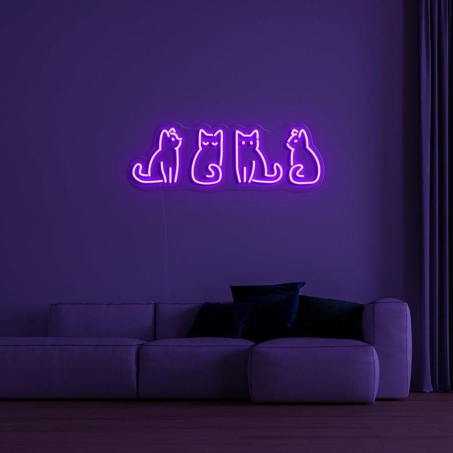 Kitty Neon Light, Cat neon Sign, Cat Lover Decor | Four Kitties | LED Neon Lights for Walls, Desk, Bedroom | Perfect Gift | Customizable