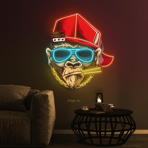 Monkey Neon Sign, Rockstar Monkey LED Light, Monkey LED Pop Art