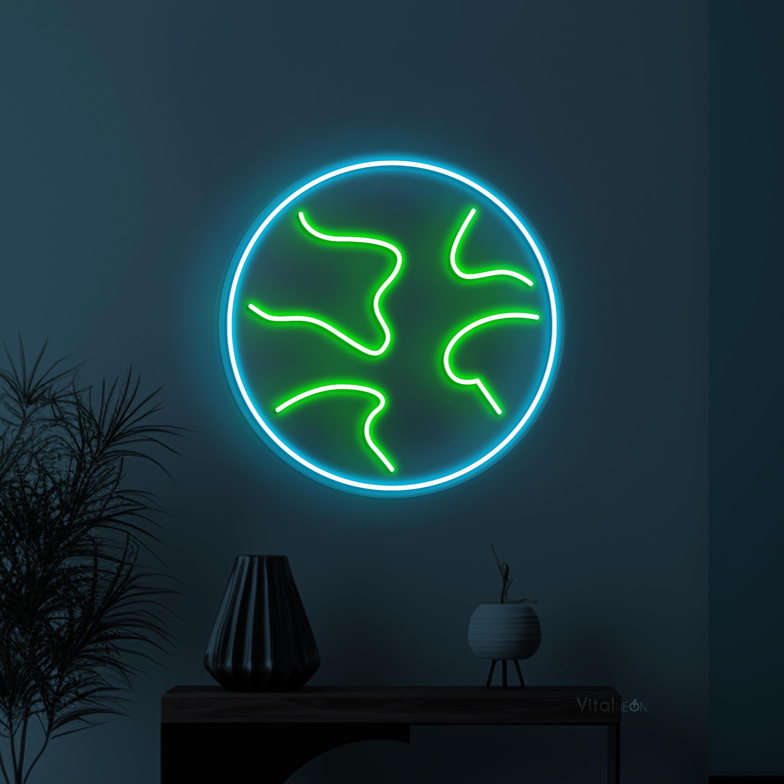 Earth Neon Sign, Earth LED Neon Art, Global Neon Light, World