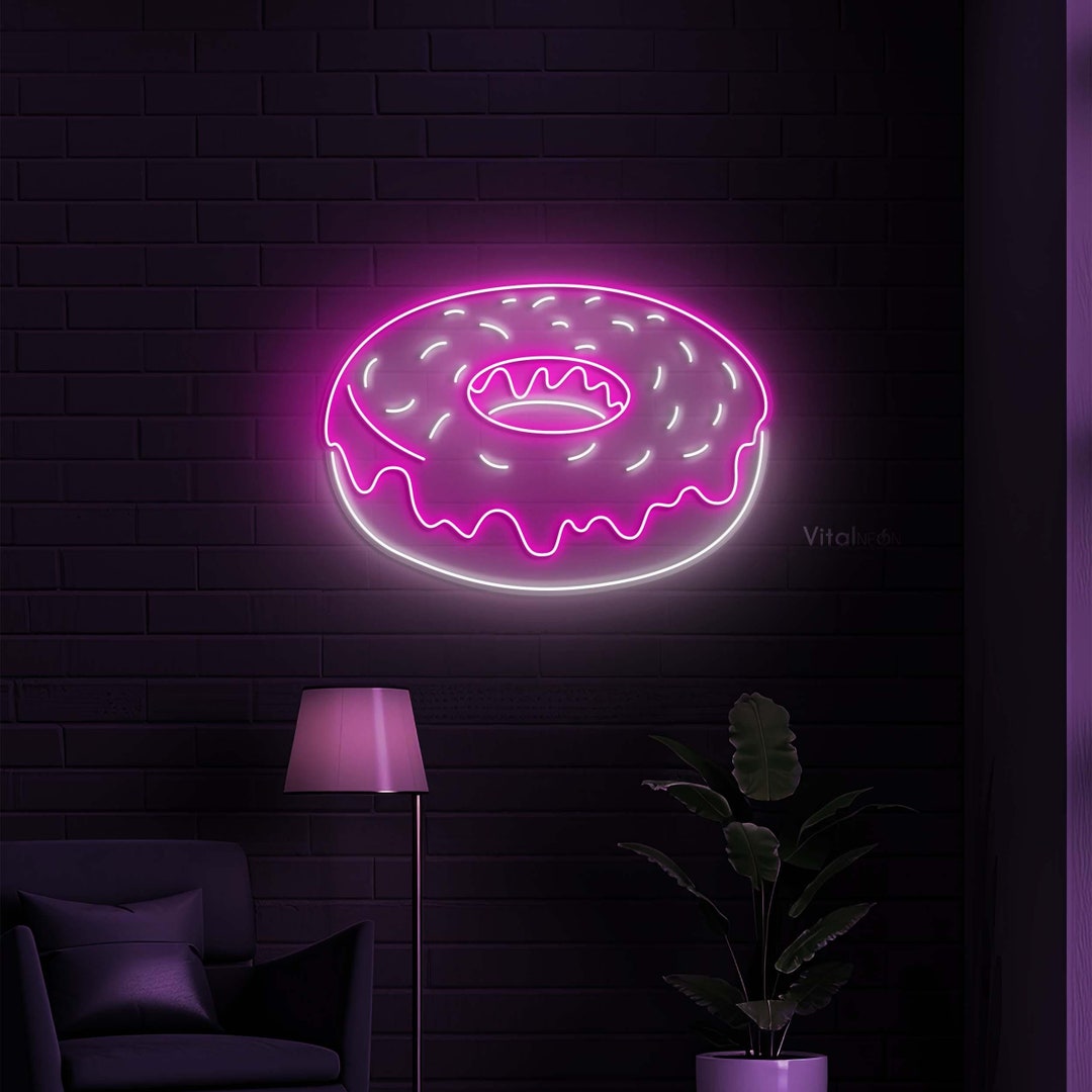 Donut Neon Sign, Donut LED Light, Yummy Donut LED Neon Art, Cafe Wall ...