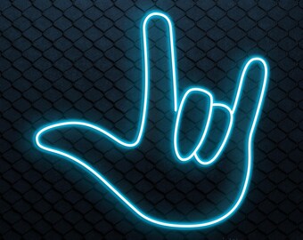 Rock On Hand LED Neon Light, Rock & Roll Gesture Music Room Wall Decor