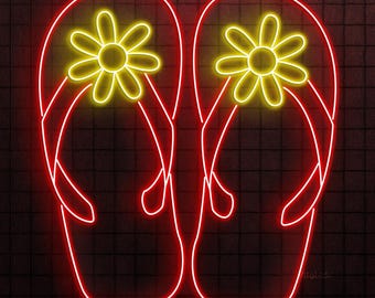 Flip Flop Neon Sign LED Light Summer Sandal Shoes Wall Art Beach