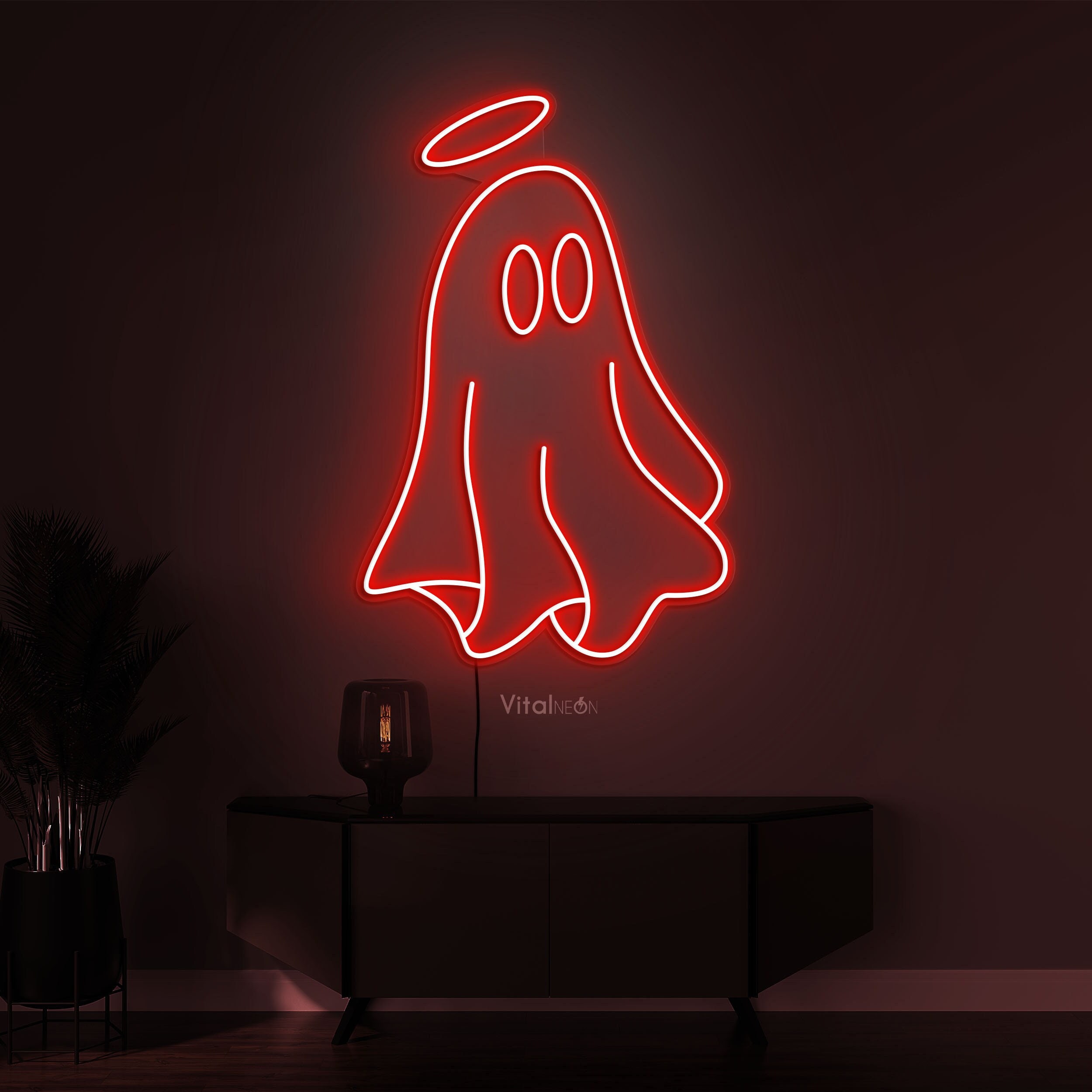 HFHungkeong Ghost Neon Sign LED Halloween Spooky Neon Light With Dimmable Switch And Hanging Chain,Halloween Desktop Fireplace Wall Decor Art Lights Gifts For Kids Friends Bedroom(Green - View #10