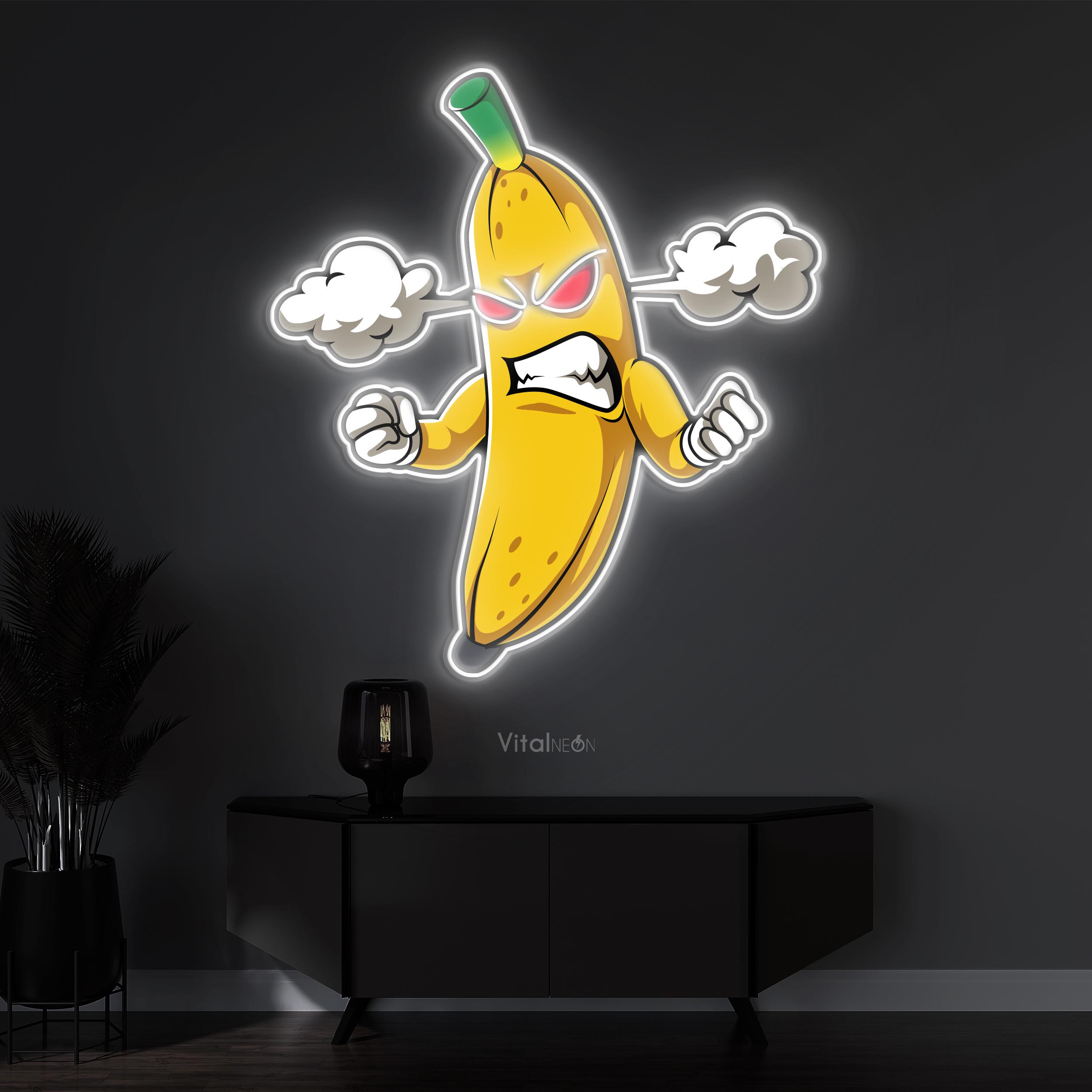 Angry Banana Neon Sign, Pop Art LED Wall Art for Game Room or Kids
