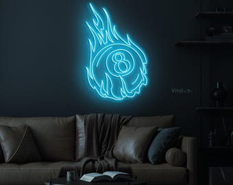 Flaming 8‑ball Neon Sign LED Fire Wall Decor Sports Game Room Art