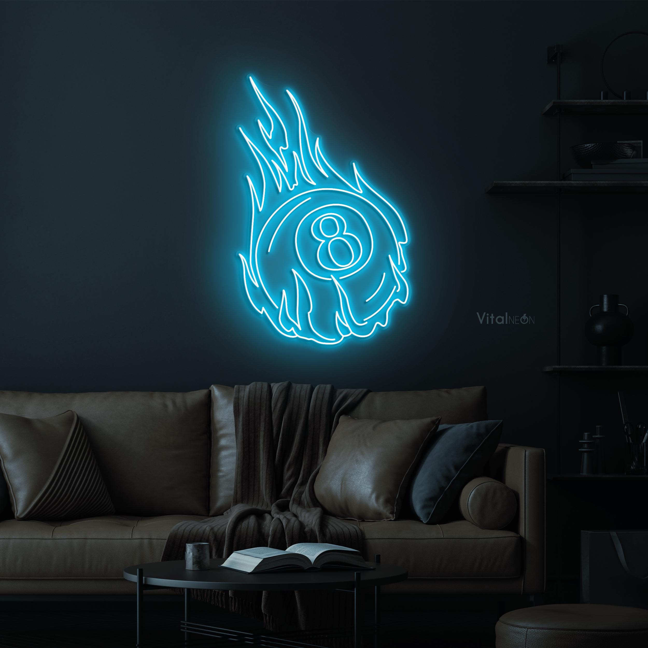 Flaming 8‑ball Neon Sign LED Fire Wall Decor Sports Game Room Art