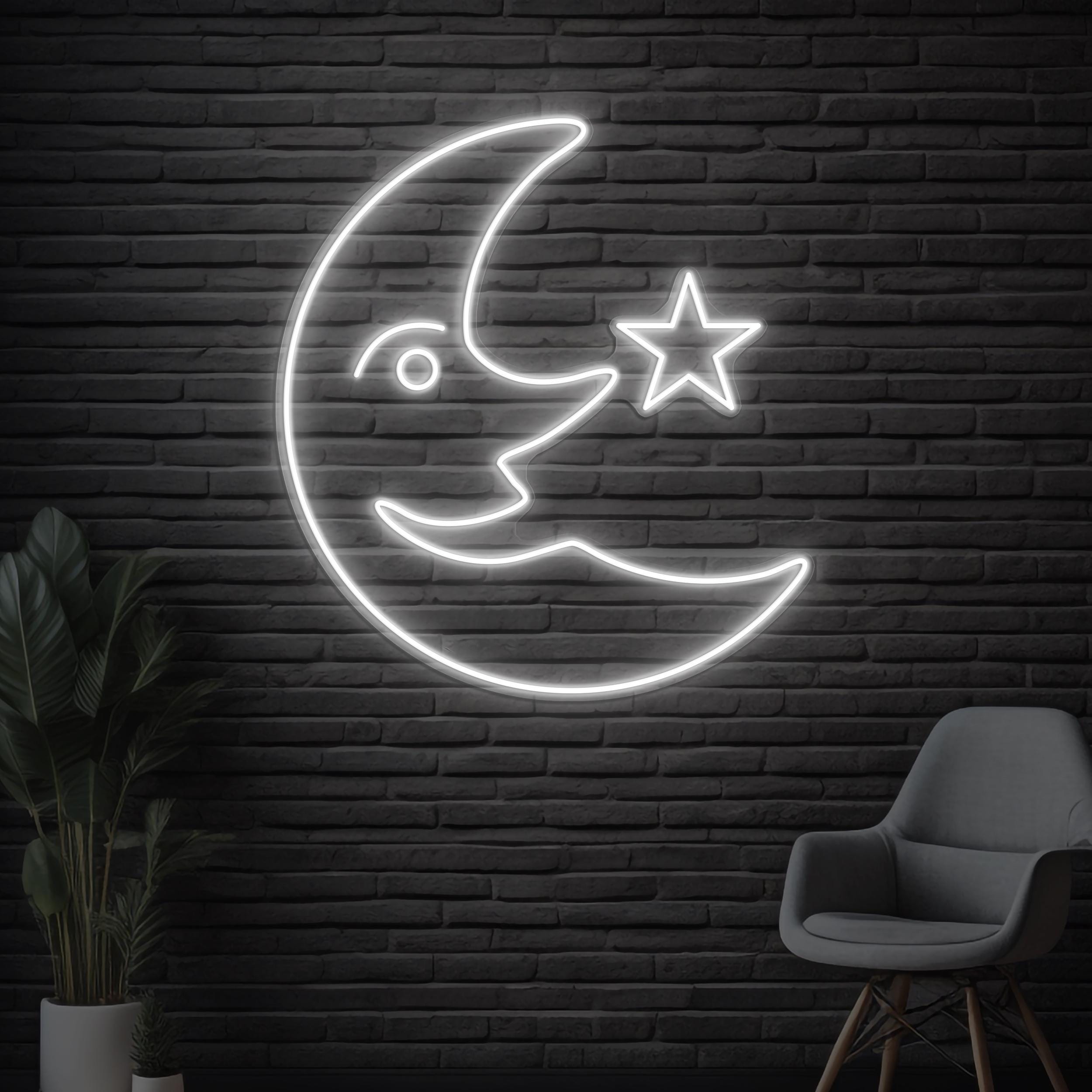 Moon and Star Neon Sign, Moon and Star LED Light, Moon With