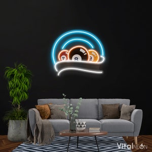 Billiards Pool Table LED Neon Sign, Game Room Wall Art Custom Player Gift image 3