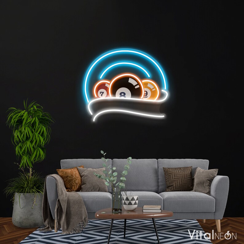 Billiards Pool Table LED Neon Sign, Game Room Wall Art Custom Player Gift image 3