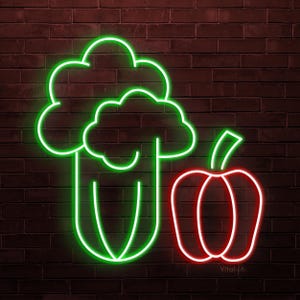 Broccoli & Bell Pepper Neon Sign, Broccoli and Bell Pepper LED Light, Kitchen Led Art, Veggies Wall Decor, Vegetable Neon Light, Home Art
