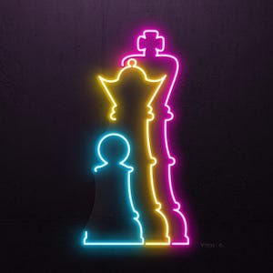 Chess Neon Sign, Chess Pieces LED Light, King Queen Wall Art, Checkmate Wall Decor, Chessboard Neon Light, Game Room Decor, Chess Lover Gift