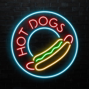 Hot Dogs Neon Sign, Hot Dogs LED Light, Hot Dogs Logo Wall Art, Fast Food Wall Decor, Food Truck Neon Light, Party Neon Decor, Kitchen Light
