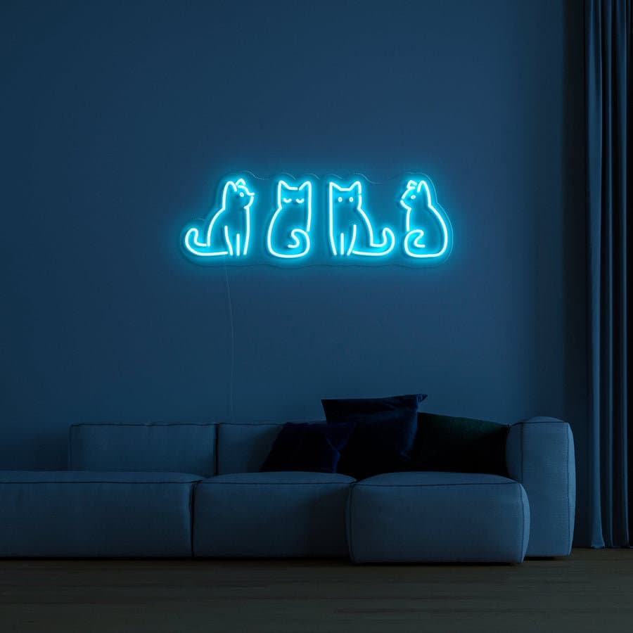 Kitty Neon Light, Cat neon Sign, Cat Lover Decor | Four Kitties | LED Neon Lights for Walls, Desk, Bedroom | Perfect Gift | Customizable