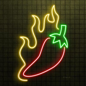 Flaming Chili Pepper Neon Sign, Spicy Chili Pepper Led Light, Fire Chilly Wall Art, Spicy Food and Cafe Wall Decor, Mexican Pepper Led Sign